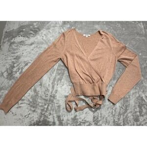 SPLENDID Top Pullover Women's Size Small Salmon Pink V-Neck Tie Off Long Sleeve‎